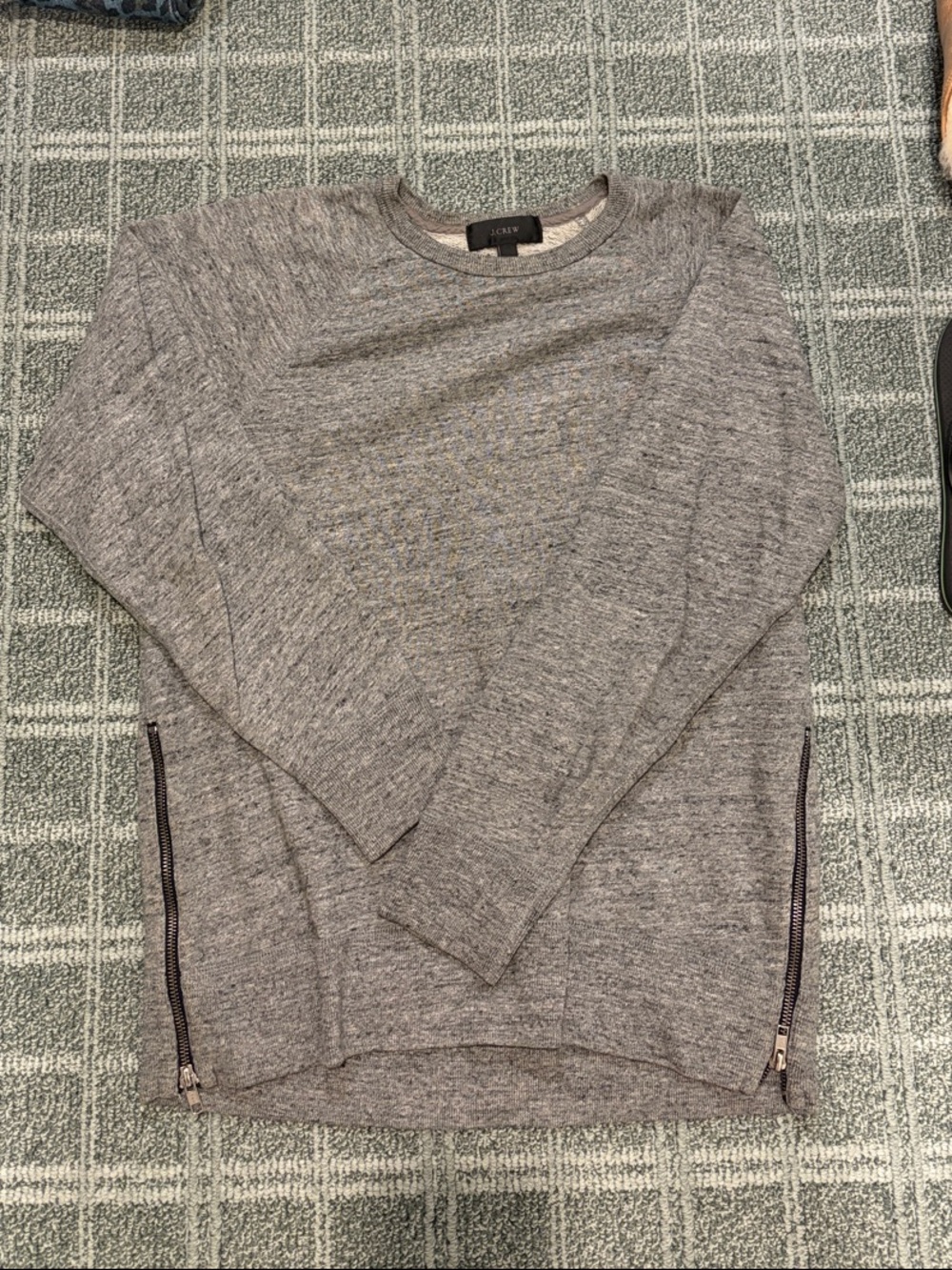 J. Crew Gray Heather Crewneck Sweatshirt with Side Zips